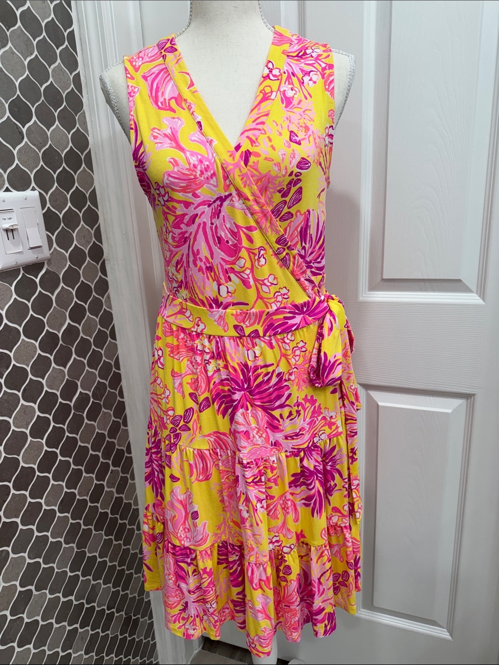 Lilly Pulitzer Yellow & Pink Floral Wrap Dress